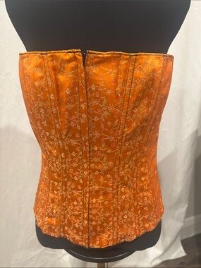 Tesa Orange Brocade Bustier Corset Lace-Up Back Front Zip Size 38